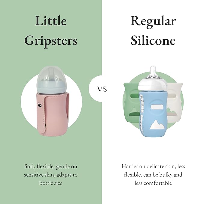 Baby Bottle Sleeve for Self-Feeding - Neoprene Baby Bottle Cover for Infants & Toddlers - BPA-Free, Adjustable Velcro Fit - for Ages 5 to 18 Months - Machine Washable (Baby Pink)