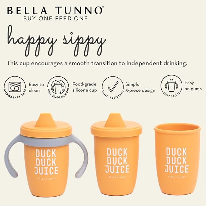 Bella Tunno Sippy Cup, Silicone Training Cup with Transition Handles for Infants, Toddlers & Kids, Babies 6-12 Months & Toddlers 1-3 Years, Boys & Girls, Duck Duck Juice, 8 oz