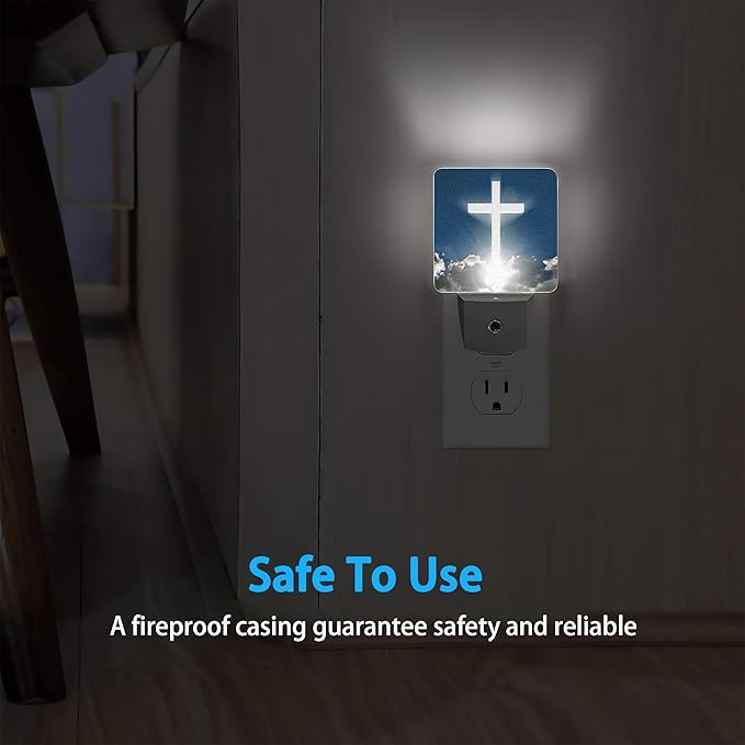 Blessed Night Light,White Cross in Heaven Night Lights Plug into Wall Dusk to Dawn Sensor Led Lamp for Women Men,Led Lights for Stairway/Hallway/Bedroom,0.5W