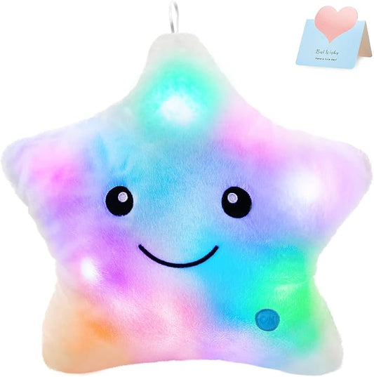 WEWILL 13'' Creative Twinkle Star Glowing LED Night Light Plush Pillows Light up Stuffed Animal Toys BIrthday Christmas Holiday Gifts for Kids