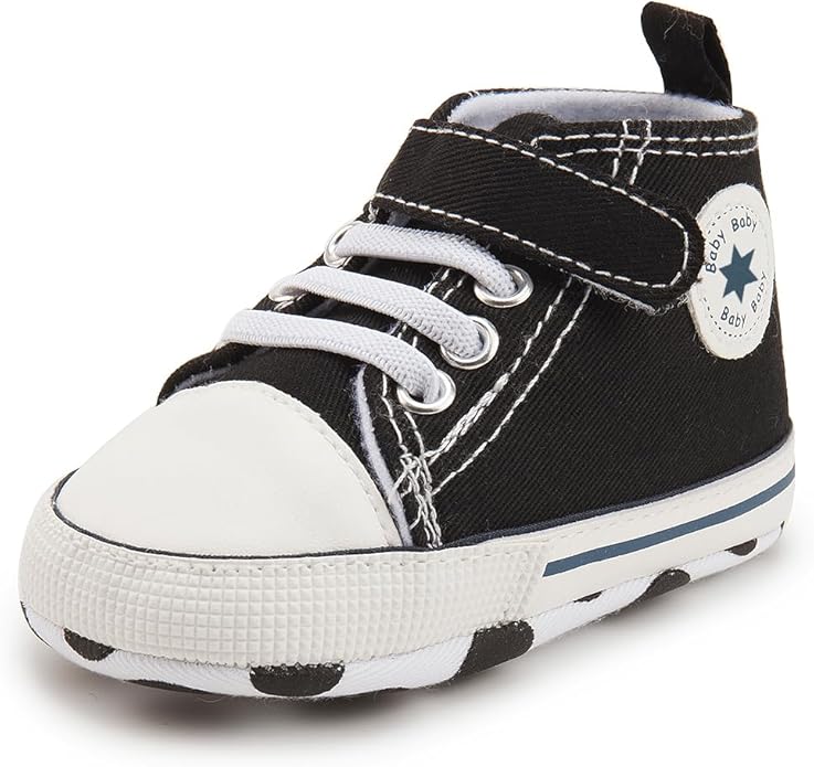 Meckior Baby Girls Boys Canvas Sneakers Soft Sole High-Top Ankle Infant First Walkers Crib Shoes