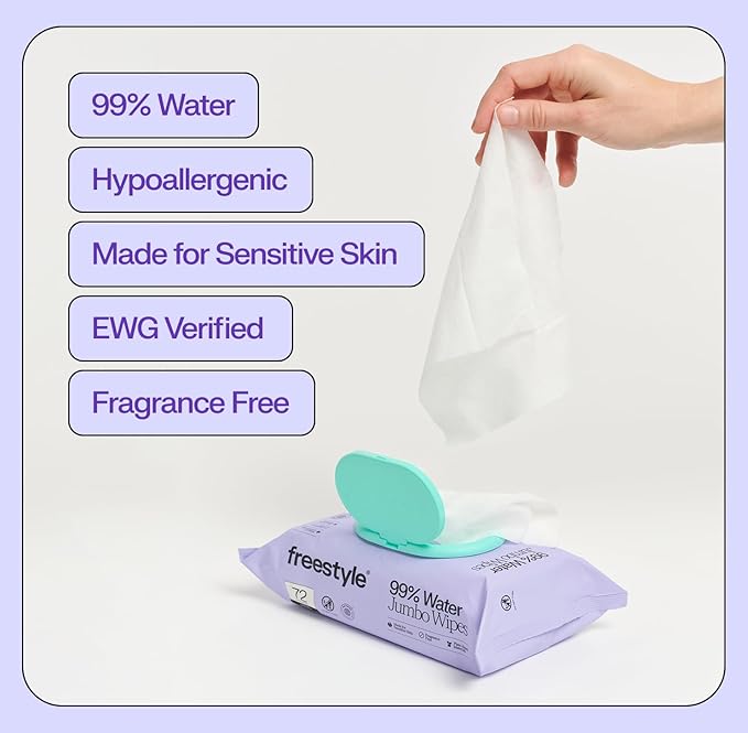 Freestyle Soft Jumbo Baby Wipes, Hypoallergenic and Unscented, Water-Based Wet Wipes for Babies, Finely Suited for Sensitive Skin, Thick & Oversized, Pack of 12, 72 Wipes Per Pack