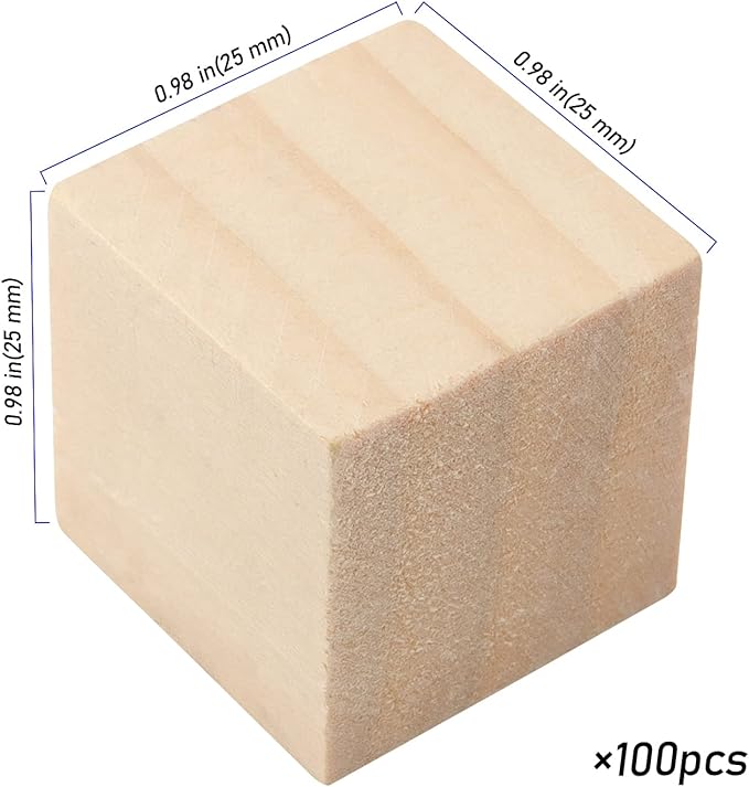 300 PCS 1 Inch Natural Wood Blocks, Unfinished Wood Cubes, Bulk Small Square Wooden Blocks for Crafts and DIY Projects