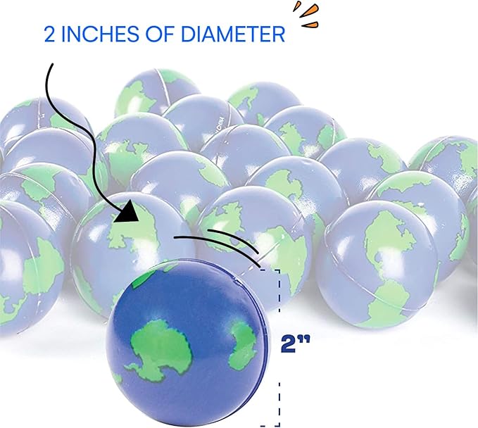Neliblu 2" Earth Stress Balls, 2 Dozens - Globe/World Squeeze Ball for Stress Relief, Muscle Relaxation, Therapy , Earth Day Gifts and Accessories - Earth Day Party Favours | World Balls for Kids