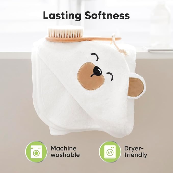 KeaBabies Hooded Baby Towel for Newborn - Viscose Derived from Bamboo Large Baby Bath Towels with Hood for Boys, Girls, Toddler, Extra Absorbent & Soft Newborn Bath Essentials (Grizzly, Regular)