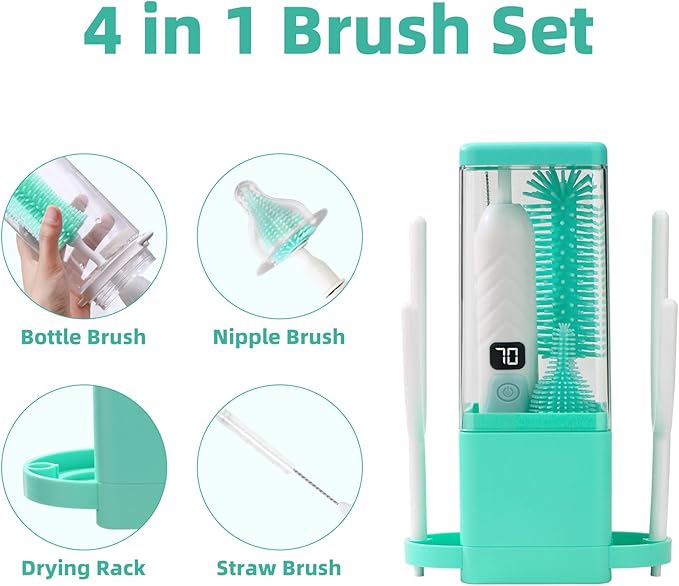 Electric Bottle Brush Cleaner,Electric Baby Bottle Brush Cleaner, Baby Bottle Washer,8 in 1Automatic Bottle Cleaner Brush Set (Green)