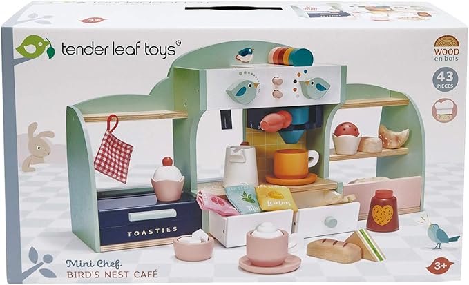 Tender Leaf Toys - Bird's Nest Café - 40 Pcs One-Stop Pretend Play Coffee Shop for Kids, Bakery and Cafe Set with Accessories - Promote Imaginative and Social Skills Development - Age 3+