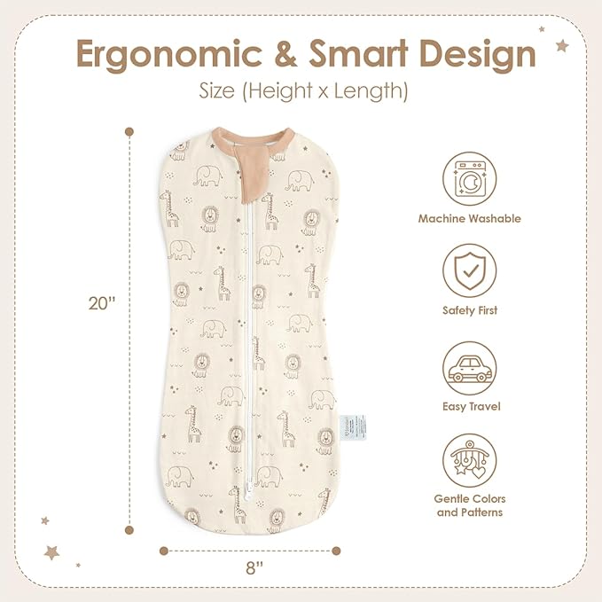 SANDJEST Baby Swaddle 0-2 Months, Cotton Arm-in Zipper Sleep Sack, Wearable Blankets Wrap for Newborn Infant Girls and Boys (Woodland Animal, Pack of 1)