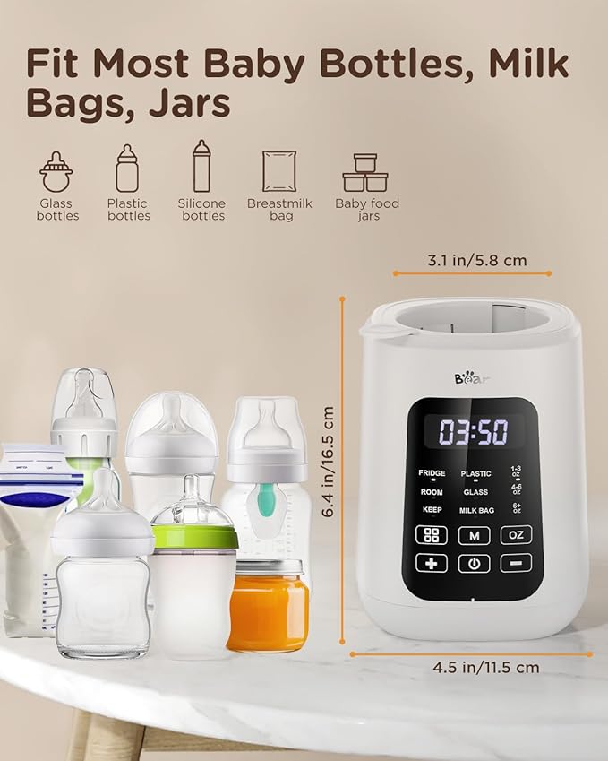 Bear Baby Bottle Warmer, Milk Warmer Breastmilk Bag Formula Fast Warming for New Born Baby Bottles, with Time Temp Control Automatic Shut Off at Home Use