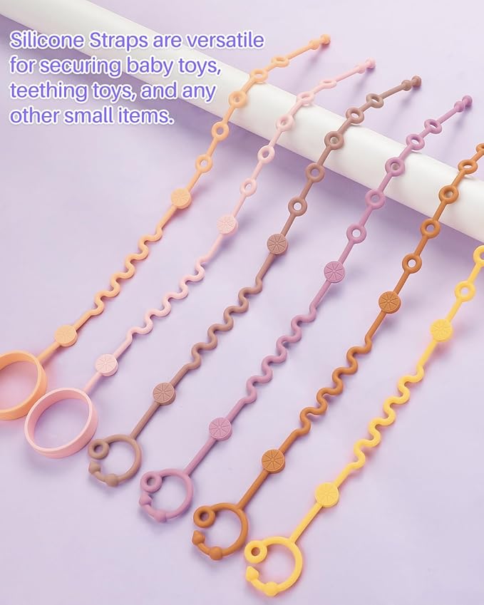 Toy Straps for Baby, 6pcs Adjustable Toy Holder for Stroller Accessories, Silicone Tether Pacifier Clip, No Throw Travel Essential Leash for High Chair, Car Seat