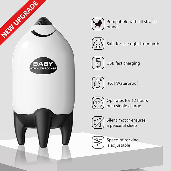 QNHMPW Baby Rocker, Portable Baby Bouncer Gently Rocks Any Stroller or Pram, Baby Vibrating Soother Adjustable Speed and USB Rechargeable, Baby Sleep Aid Newborn Essentials Must Haves Gifts