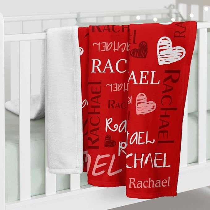 Custom Name Blanket for Girls Boys, Personalized Baby Blanket with Name, Red Hearts Pattern Blankets for Infant Toddler Birthday Christmas, Ultra-Soft & Cozy Blankets for Daughter Son Nephew Niece