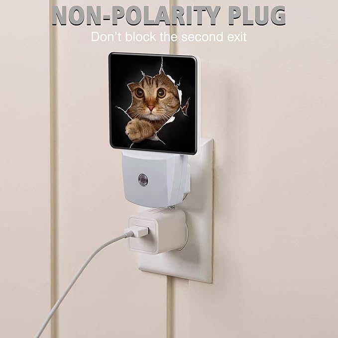 Cat Night Light Cat in Black Hole Plug in Night Lights LED Lamp with Dusk to Dawn Sensor Auto Energy Saving Square Lights for Bedroom Bathroom Hallway Home Wall Decor Nightlight