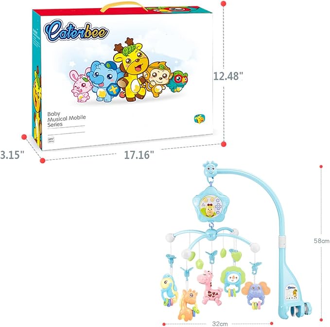 caterbee Baby Crib Mobile for Pack and Play, Crib Toys with Light and Musicial, Remote,Projector for Ages 0+ Months (Pink-Forest)