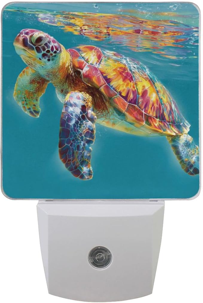 Aslsiy Night Light for Kids Colorful Turtle Sea Summer (1) Plug in Wall Lamp LED Dusk to Dawn Sensor Energy Saving Nightlight for Boys Girls Men Women