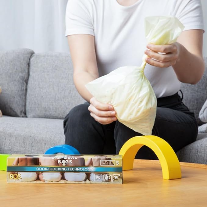 BOS, Odor-Sealing Dirty Diaper Trash Bags - Scent & Smell Free (Color: Cream Yellow) (Pack of 2)