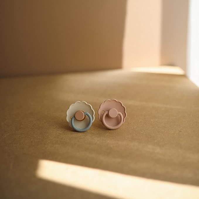 FRIGG Daisy Natural Rubber Baby Pacifier | Made in Denmark | BPA-Free (Blush/Cream, 6-18 Months) 2-Pack