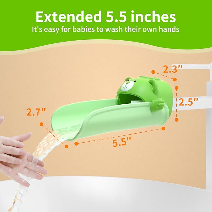 Skyroku Toddler Faucet Extender with Temperature Sensor – Safe Silicone & PP, Fits Most Bathroom & Kitchen Faucets, Easy Install, Water Temperature Warning – Ideal for Toddlers(Green)