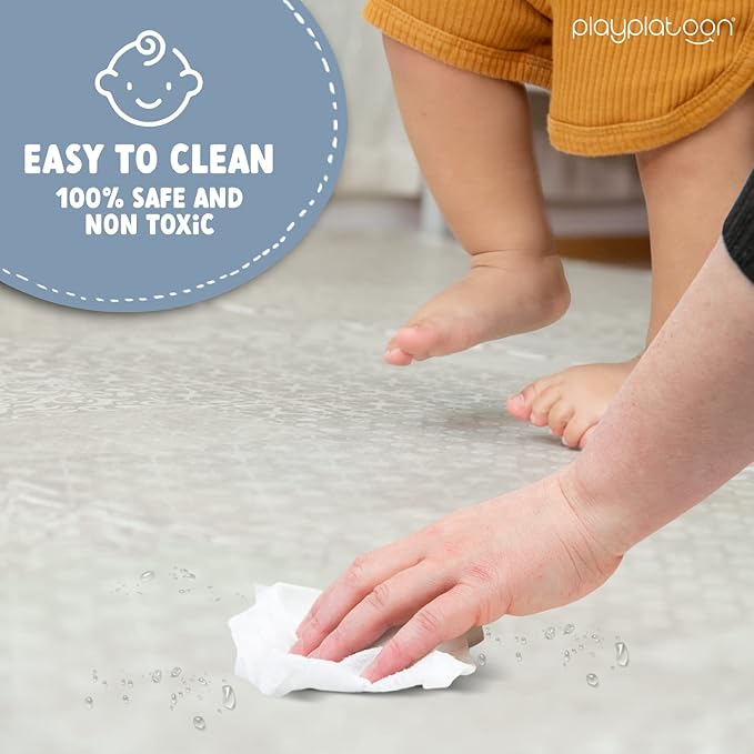 Play Platoon Non-Toxic Extra-Thick Childrens Foam Play Mats for Floor, 9 Tiles - 72 x 72 inch Comfortable Cushioned Foam Floor Puzzle Tiles for Kids & Toddlers with 24 x 24 inch Sets - Khaki