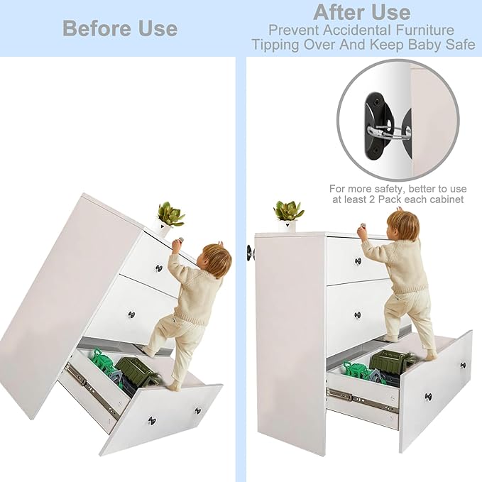 Furniture Anchors for Baby Proofing, Anti Tip Furniture Anchor Securing 420lbs Tension Earthquake Resistant Metal Furniture Wall Anchor Prevent Baby Pet from Falling Furniture（6 Pack，Black）