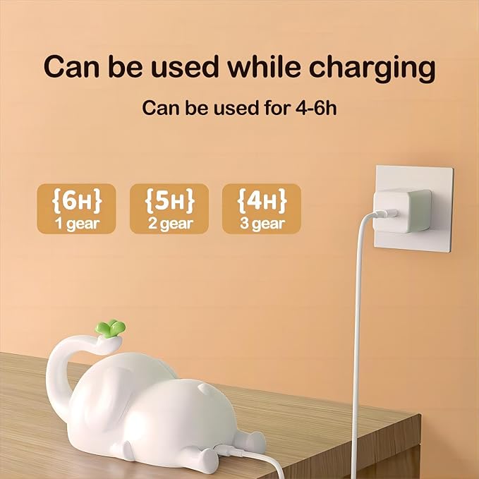 S NMT Cute Elephant Silicone Night Light LED Novelty Lamp 3 Level Dimmable Nursery Nightlight USB Rechargeable Timing Sleeping Lamp for Baby Kids Decor