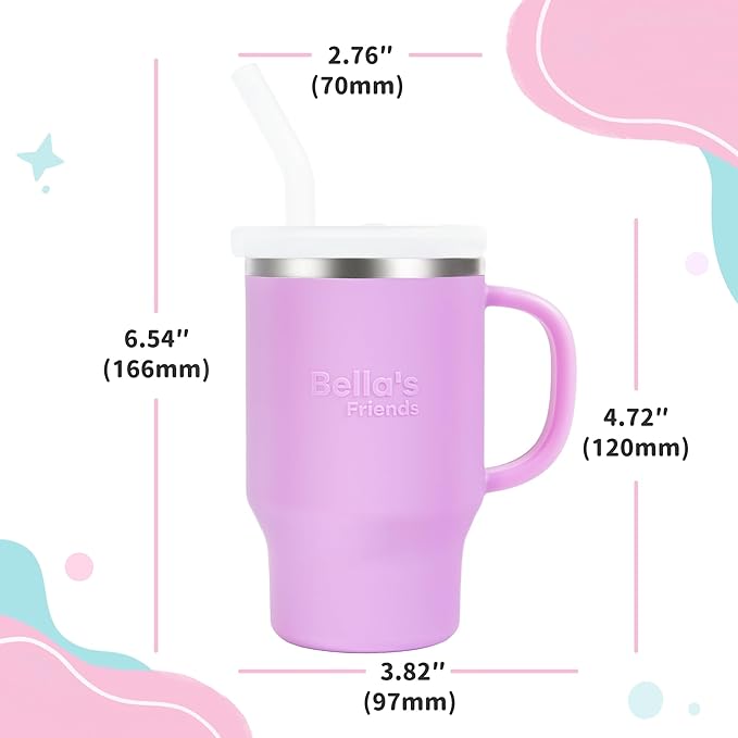Bella's Friends Handy Mini Tumbler – Adorable 9 oz Toddler Sippy Cup, Stainless Interior & Silicone Body, Leak‑Proof, Dishwasher Safe, Gift for 1-3 Years Old Girls & Boys, 2 Pack, Lilac&Azure Blue