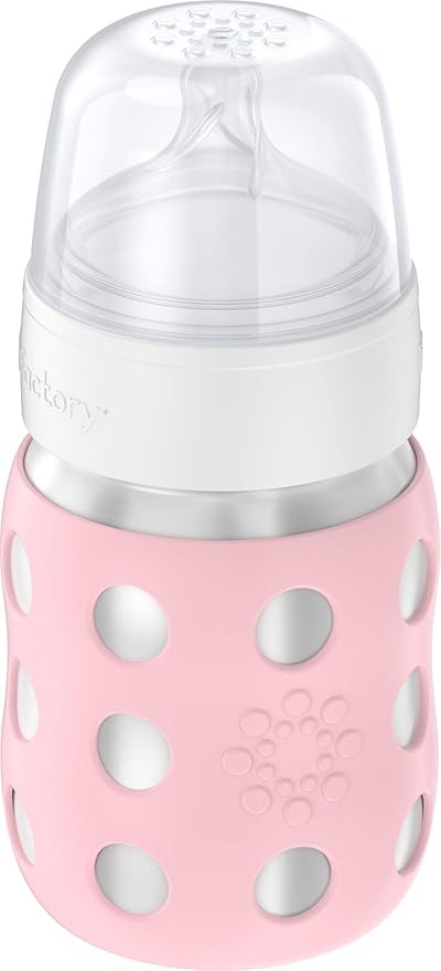Lifefactory 8-Ounce Stainless-Steel Vacuum-Insulated Wide-Neck Baby Bottle with Stage 2 Nipple (3-6 Months) Desert Rose (LS2211WDR4)