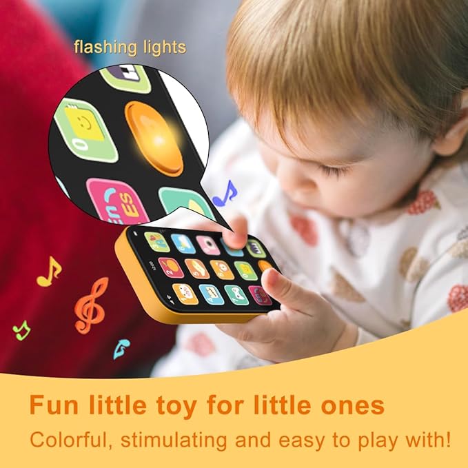 Bilingual Baby Phone with Sounds and Light, English/Spanish, Fun Early Learning Kids Smart Phone Toy for 6-12 Months, Gift for 1 Year Old Boys Girls Toddler Infant, Orange
