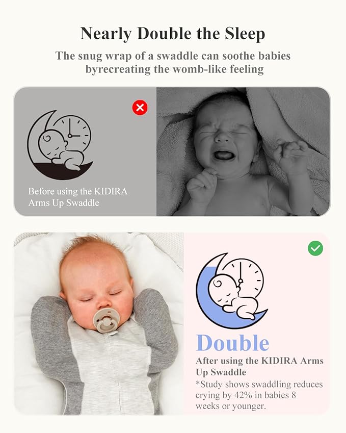 KIDIRA Newborn Swaddle, Swaddles for Newborn 0-1 Months 3.8-6lb, Arms Up Swaddle 0-1 Months with Moisture-Wicking Fabric, Promotes Healthy Hip Development, 2-Way Zipper, 1Pack, Gray