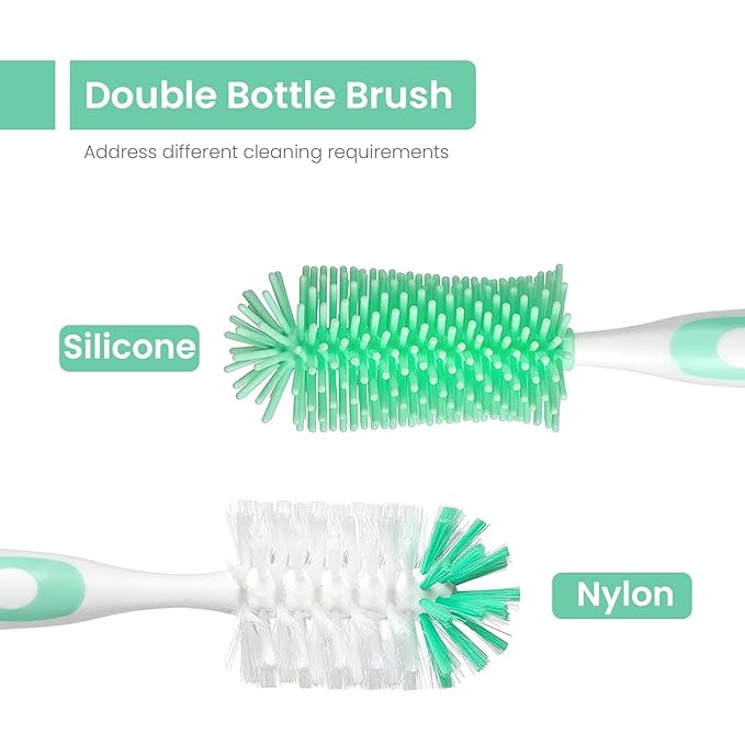 5-in-1 Baby Bottle Brush Set, Bottle Brush for Baby, Bottle Cleaner Brush Set, Including Nylon and Silicone Bottle Brush, Bottle Cap Brush, Straw Brush, Nipple Brush, BPA-Free (Green)