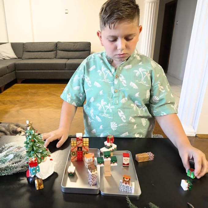 45PCS Mini Magnetic Blocks Christmas Set – Holiday STEM Building Cubes for Kids, Educational Travel Magnet Toy with Iron Box, Creative & Safe Gift for Boys & Girls Ages 3–8