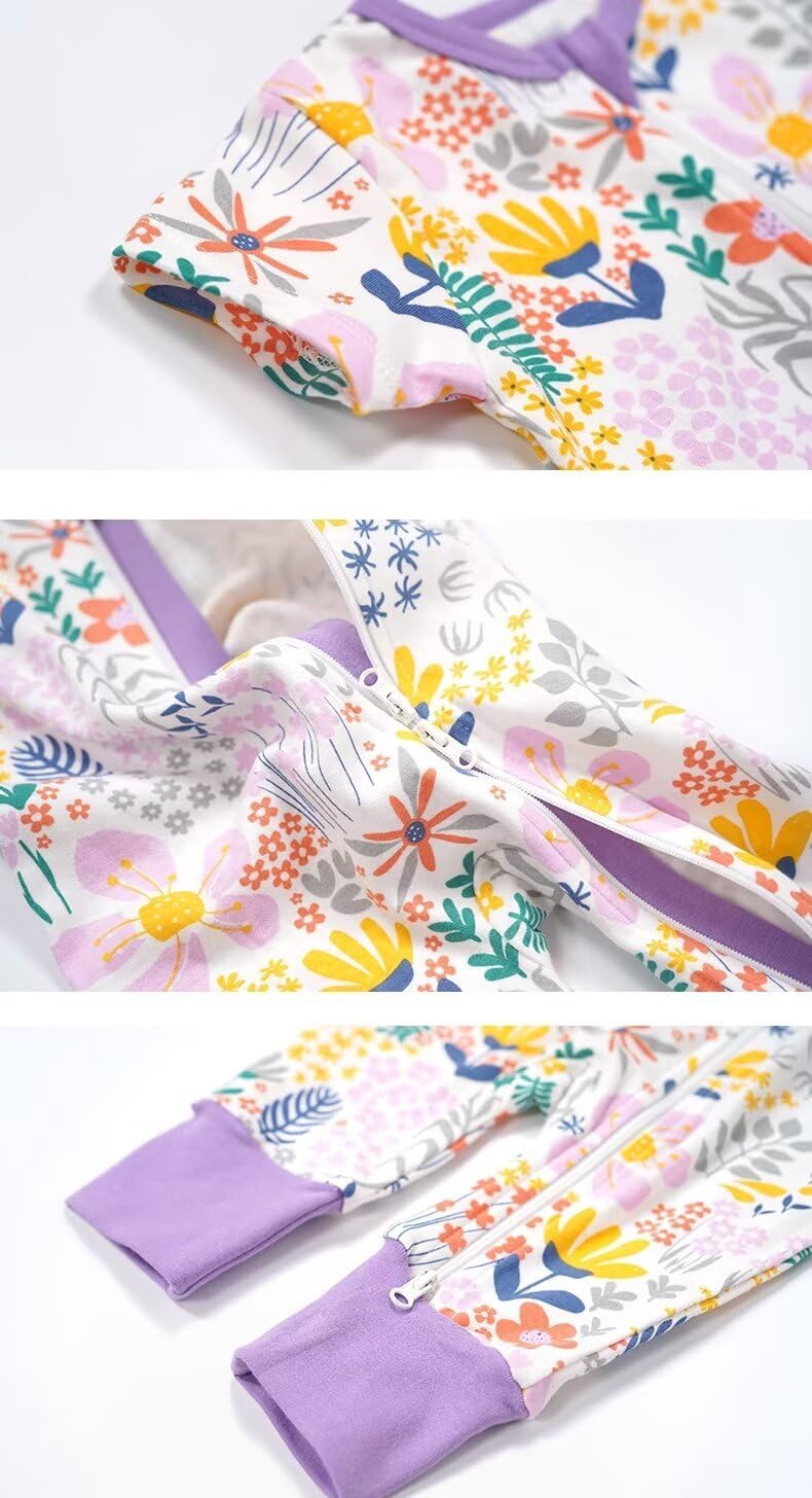 Teach Leanbh Toddler Baby Boys Girls Footless Pajamas Cotton 2 Way Zipper Printing Short Sleeve Romper Sleep and Play