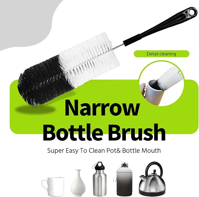 5 Pack Bottle Brush Set, Long Handle Water Bottle Brush, 15in Narrow Bottle Brush, 3 Straw Brushes, Multi-Function Cleaning Brush Suitable for Cleaning Glass, Sports Bottle, Coffee Mug,Black