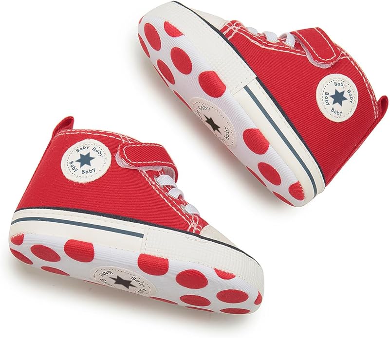Meckior Baby Girls Boys Canvas Sneakers Soft Sole High-Top Ankle Infant First Walkers Crib Shoes