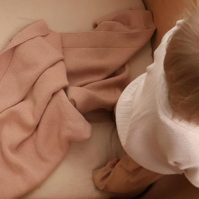Knitted Organic Cotton Baby Blanket- Swaddle Blanket, 30" x 40" Soft Receiving Blanket for Newborn (Blush Ultra-Soft)