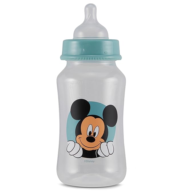 Disney Mickey Mouse Baby Bottles 11 oz for Boys or Girls | 2 Pack of Infant Hourglass Shaped Bottles with Cover for Newborns and All Babies | BPA-Free Plastic Baby Bottle for Baby Shower