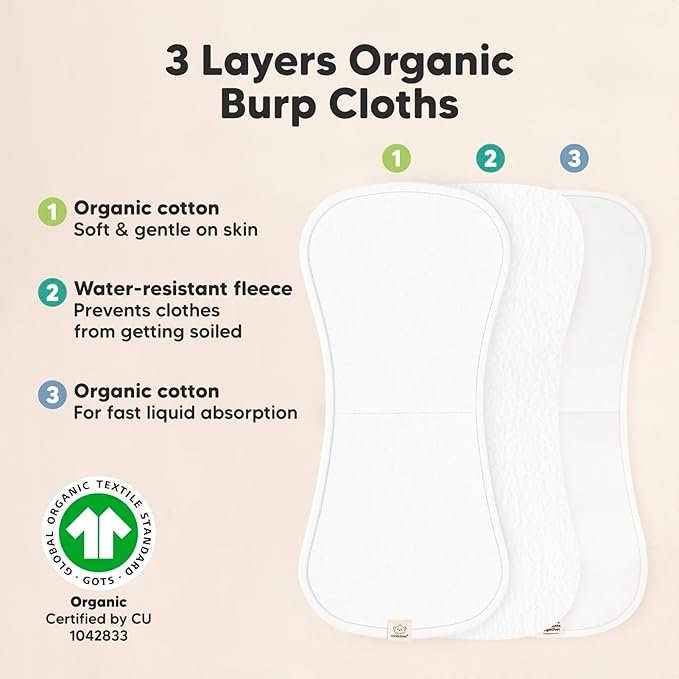 Organic Burp Cloths Baby Boy & Girl - 5-Pack Super Absorbent Cotton Burping Cloths for Babies, Soft & Plush Newborn Spit Up Rags, Infant Towels for Milk Spit Up, Unisex, Large 21" x 10" (Soft White)