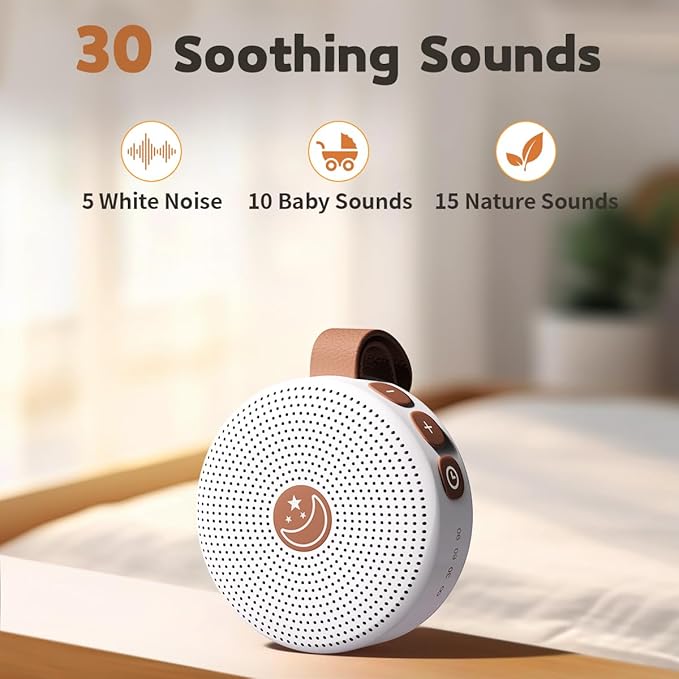 Mini Shushing Sound Machine Baby Portable White Noise Machine Brown Noise Machine with 30 Soothing Sounds for Kids Adults Auto-Off Timer 32 Volume Levels Battery Sleep Machine for Home Office Privacy