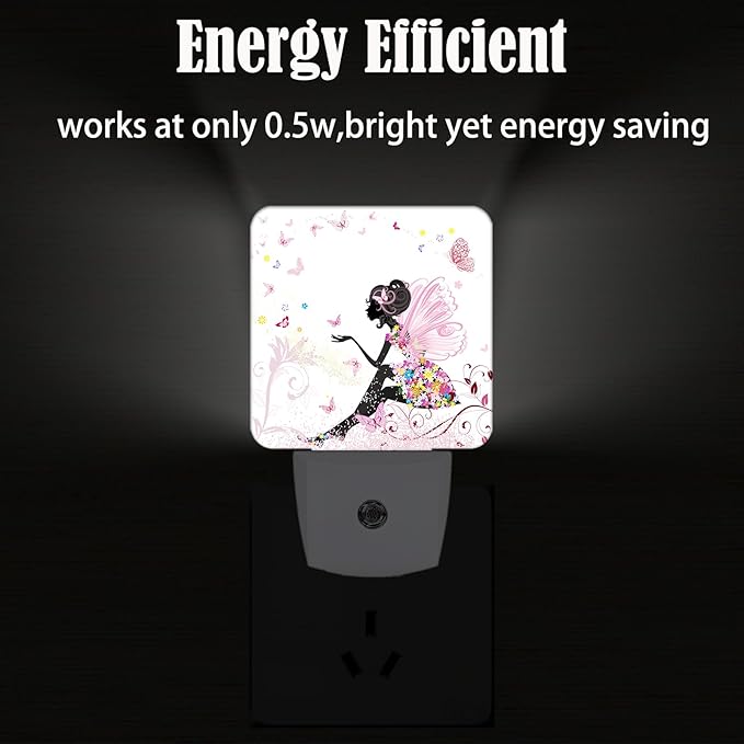 Pink Beautiful Women Butterfly Night Light,Plug Into Wall with Dusk to Dawn Light Sensors, Warm Nightlights for Bedroom, Bathroom, Hallway, Kitchen, Gifts Ideal for Boys Girls Women Men