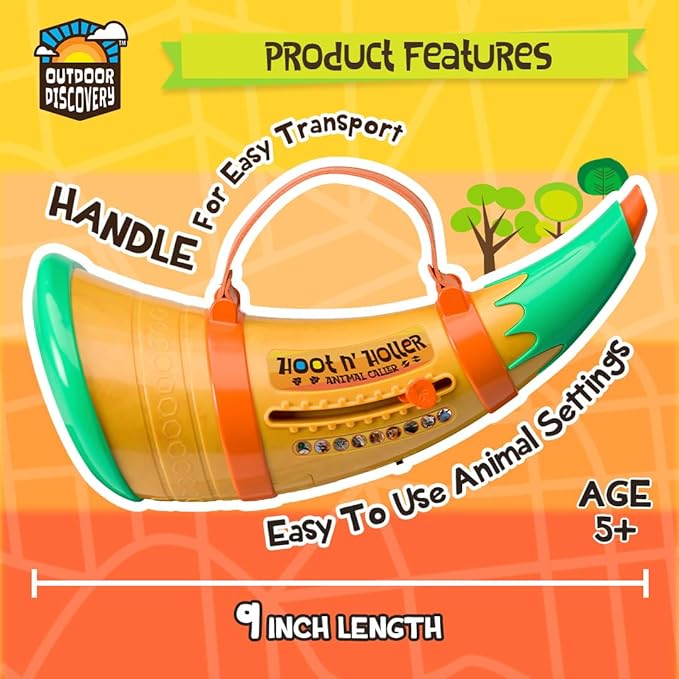 Toysmith Outdoor Discovery Hoot-N-Hollar Animal Caller Horn – 9 Realistic Wildlife Sounds Toy for Kids Ages 5+ – Portable Sound Effects Machine with Strap & Batteries Included