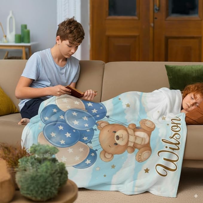 Personalized Baby Blanket for Boys Girls, Ultra Soft Cozy Custom Baby Blanket with Name for Kids Toddlers Fleece Bed Throw Blanket for Newborn Kids for Birthday Christmas Customized