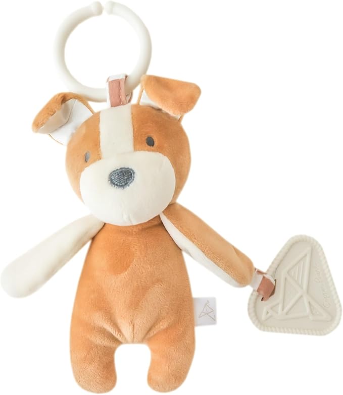 Copper Pearl On-The-Go Plush: Clip On Baby Toys for Travel, Soft Puppy Stuffed Animal with Teether for Sensory Development - Pepper Puppy