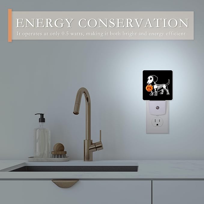 Night Light,Halloween Dachshund Dog Night Lights Plug into Wall for Boys Girls Bedroom Decorative Half Round Nightlight Led Lamp 0.5W Sleep Friendly