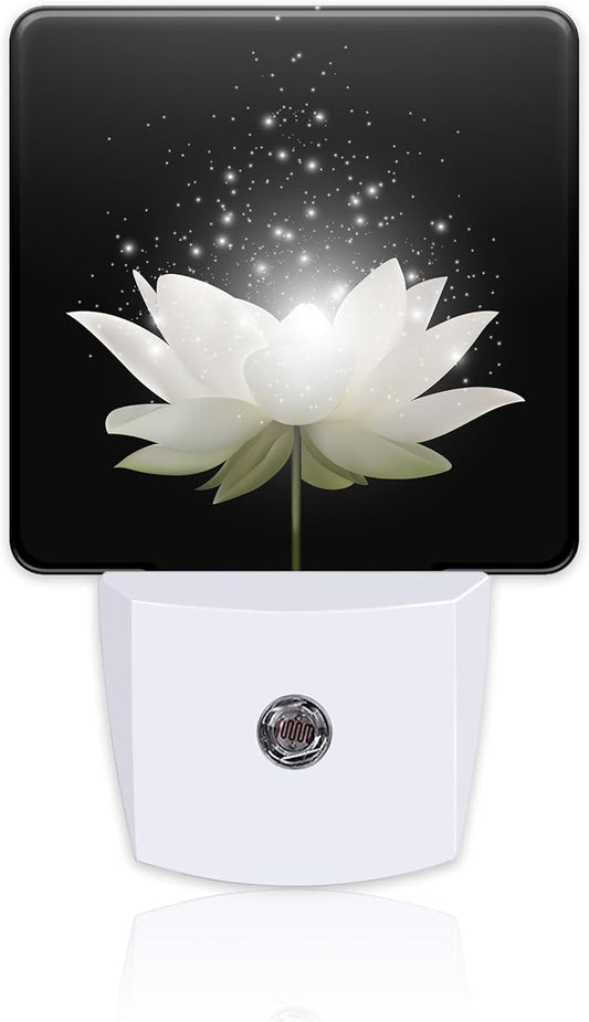 Magic White Lotus Flower Night Light for Kids, Glowing Lotus Floral Night Light Plug in with Dusk to Dawn Sensor, 0.5w Energy Saving Sleep Friendly Nightlight for Hallway Stairway Kitchen Bedroom