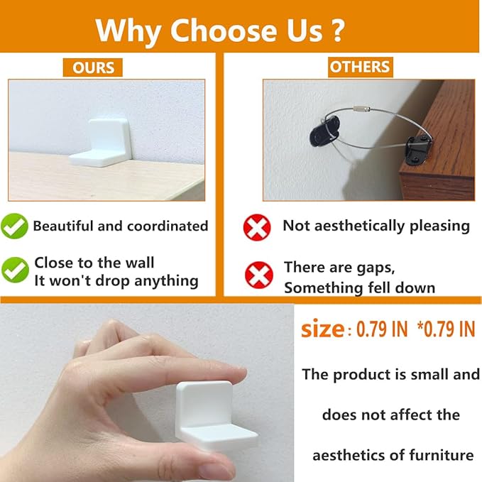 Furniture Anchors 4 Pack,Aesthetic & Invisible Once Installed,Secure 600 lbs Bookcase Dresser to Wall,Anti-Tip Furniture Safety Anchor to Childproof and Babyproof Your Home (White)