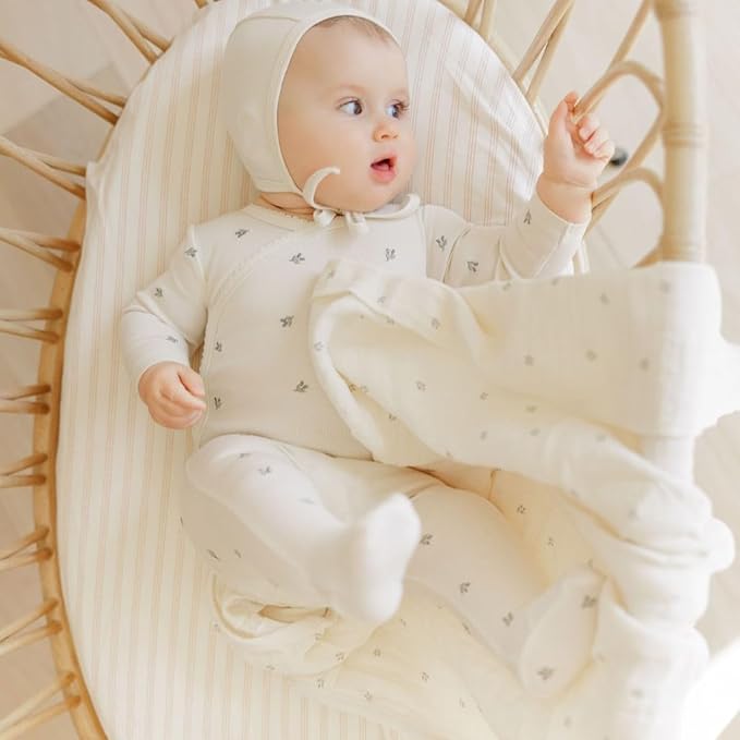 Ely's & Co. Cotton Muslin Swaddle Blanket with Scallop Trim, 1-Pack for Baby Boy or Girl— 100% Cotton Muslin Extra-Large Swaddle Blankets (47” x 47”) Ivory Berry