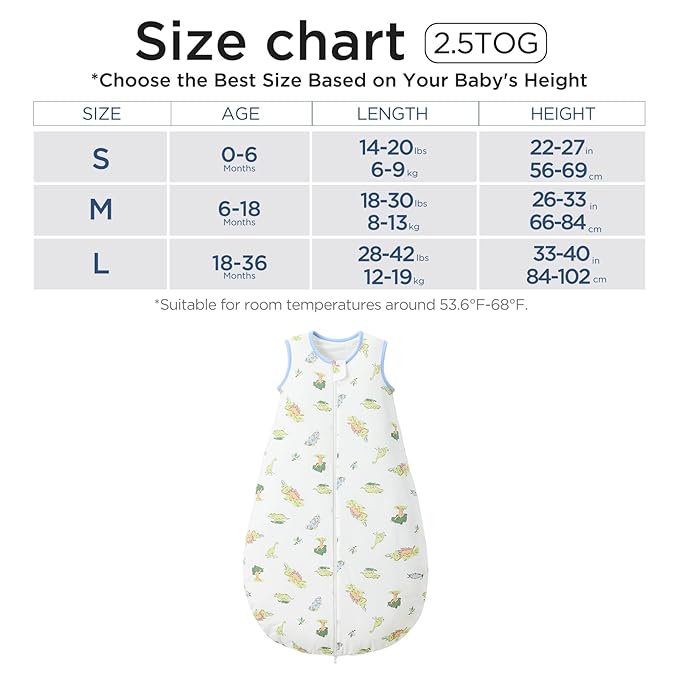 Duomiaomiao 2.5 TOG Baby Sleep Sack 100% Cotton Winter Baby Wearable Blanket, Warm Quilted Comfy Toddler Sleeping Sack