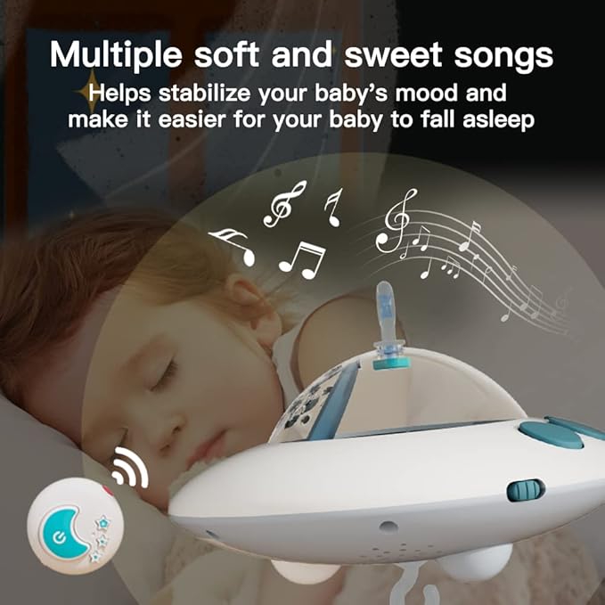 Baby Musical Crib Mobile with Night Lights and Relaxing Music,Hanging Rotating Animals Rattles,Stars Projection,Remote Control,for Boy Girl Newborn Baby Toys（Blue）