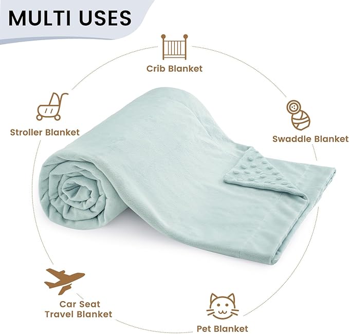 david's kids Micro Fleece Minky Baby Blanket for Boys Girls Neutral with Double Layer and Soothing Raised Dots, 40x50 Inches Breathable and Soft Lightweight Receiving Blanket for Newborns, Light Blue