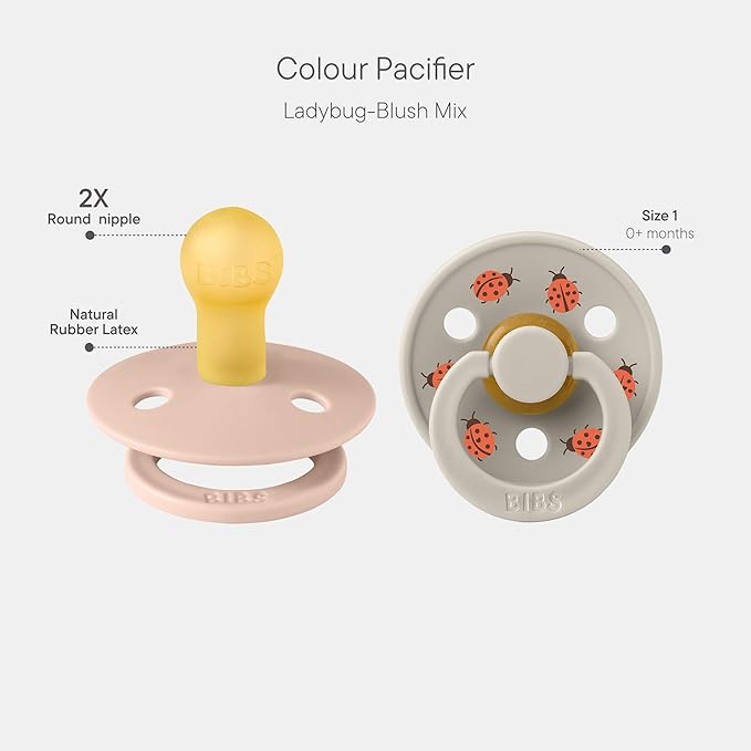 BIBS Studio Soother 2-Pack, BPA Free Dummy Pacifier, Round Nipple. Natural Rubber Latex, Made in Denmark, Size 1 (0-6 Months), Blush/Sand